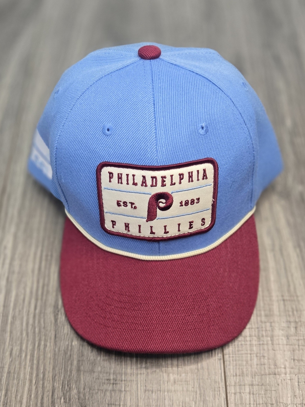 Philadelphia Phillies Melonwear Powder Blue Burgundy Retro Rope Snapback Hat.
